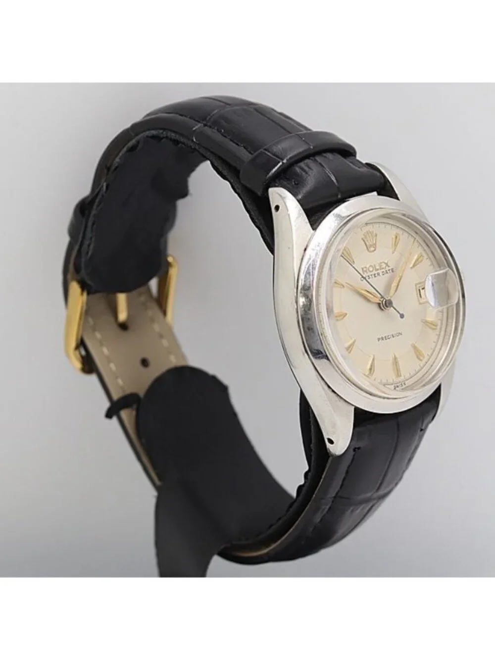 Rolex Oyster Date Precision Hand Wound Ivory Dial Watch